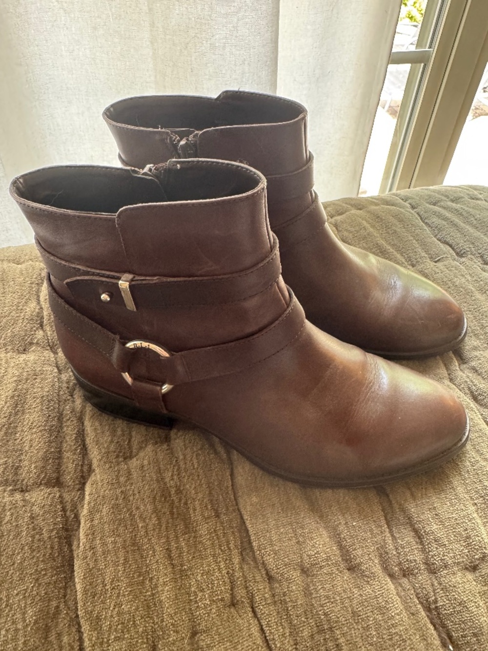Lauren Ralph Lauren Margo Brown Leather Harness Ankle Boots 8B
